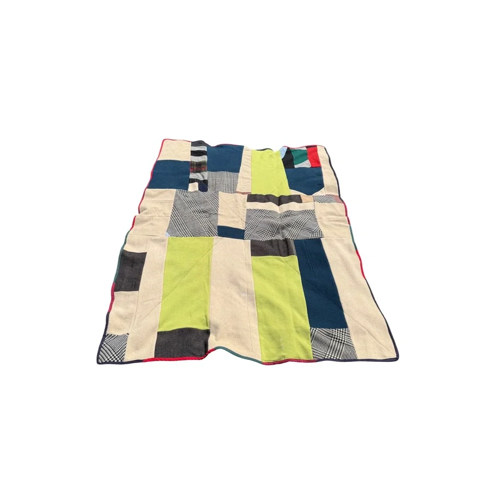 Handmade Patchwork Quilt Throw Multi 50x72 Colorblock Plaid Boho Good Condition